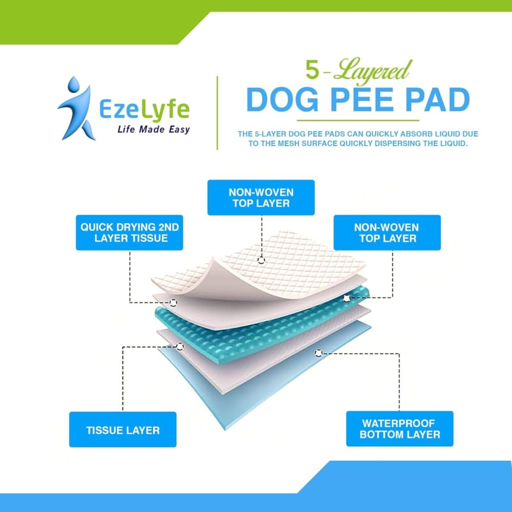 EzeLyfe Pet Training Pads for Puppy, Dogs & Cats 60 x 90cm Non-Toxic, Disposable, Super Absorbent Leakproof, 5-Layer Design (Pack of 25) - Image 2