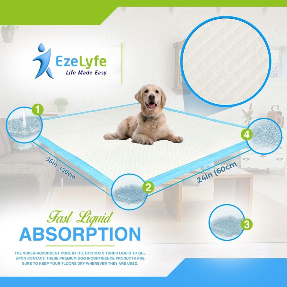 EzeLyfe Pet Training Pads for Puppy, Dogs & Cats 60 x 90cm Non-Toxic, Disposable, Super Absorbent Leakproof, 5-Layer Design (Pack of 25) - Image 5