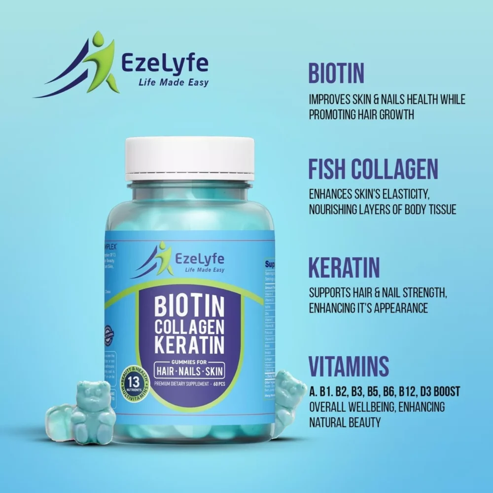 EzeLyfe Premium Multi Vitamin Biotin Collagen Keratin Gummies Hair, Skin, Nails - Image 5